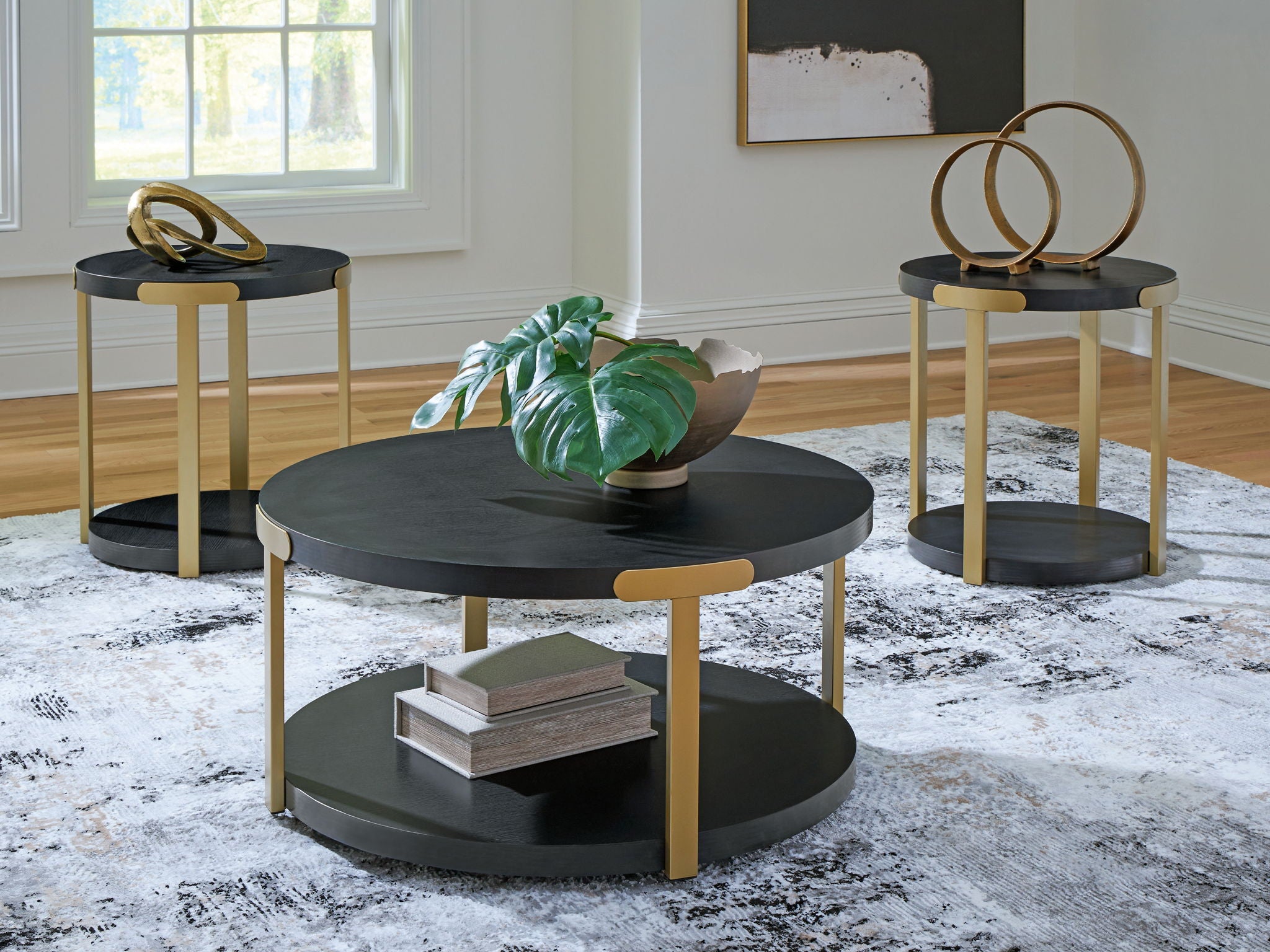 Shylore - Tables d'appoint (Lot de 3) - Finition noire/laiton