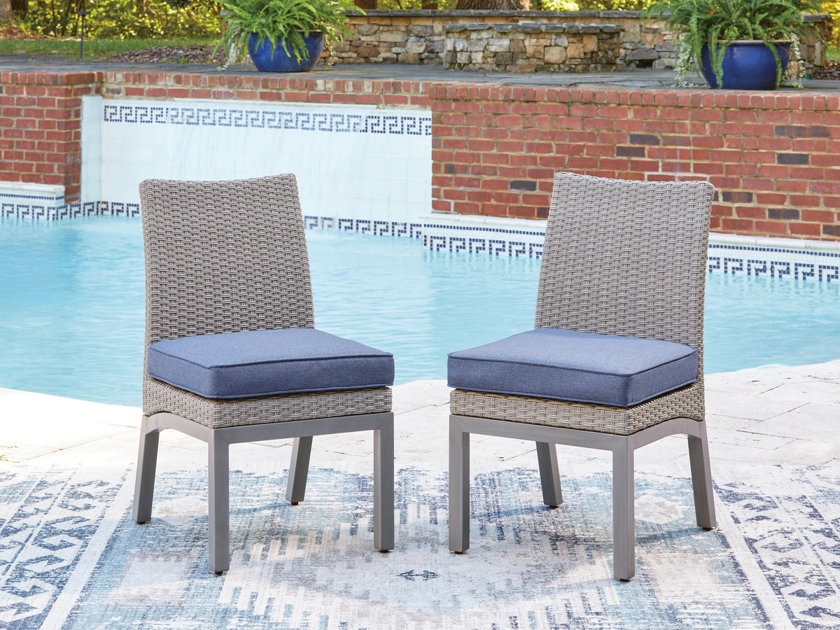 Chaise de plage Half Moon avec coussin (lot de 2) - Bleu/Gris