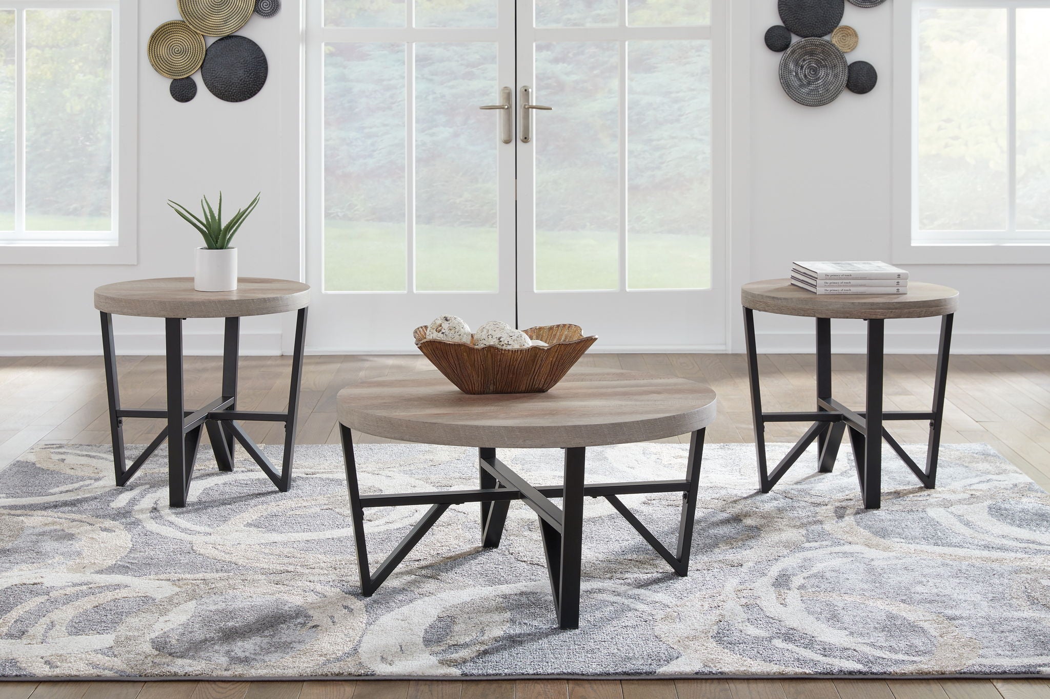 Deanlee - Tables d'appoint gigognes (lot de 3) - Marron grisâtre / Noir
