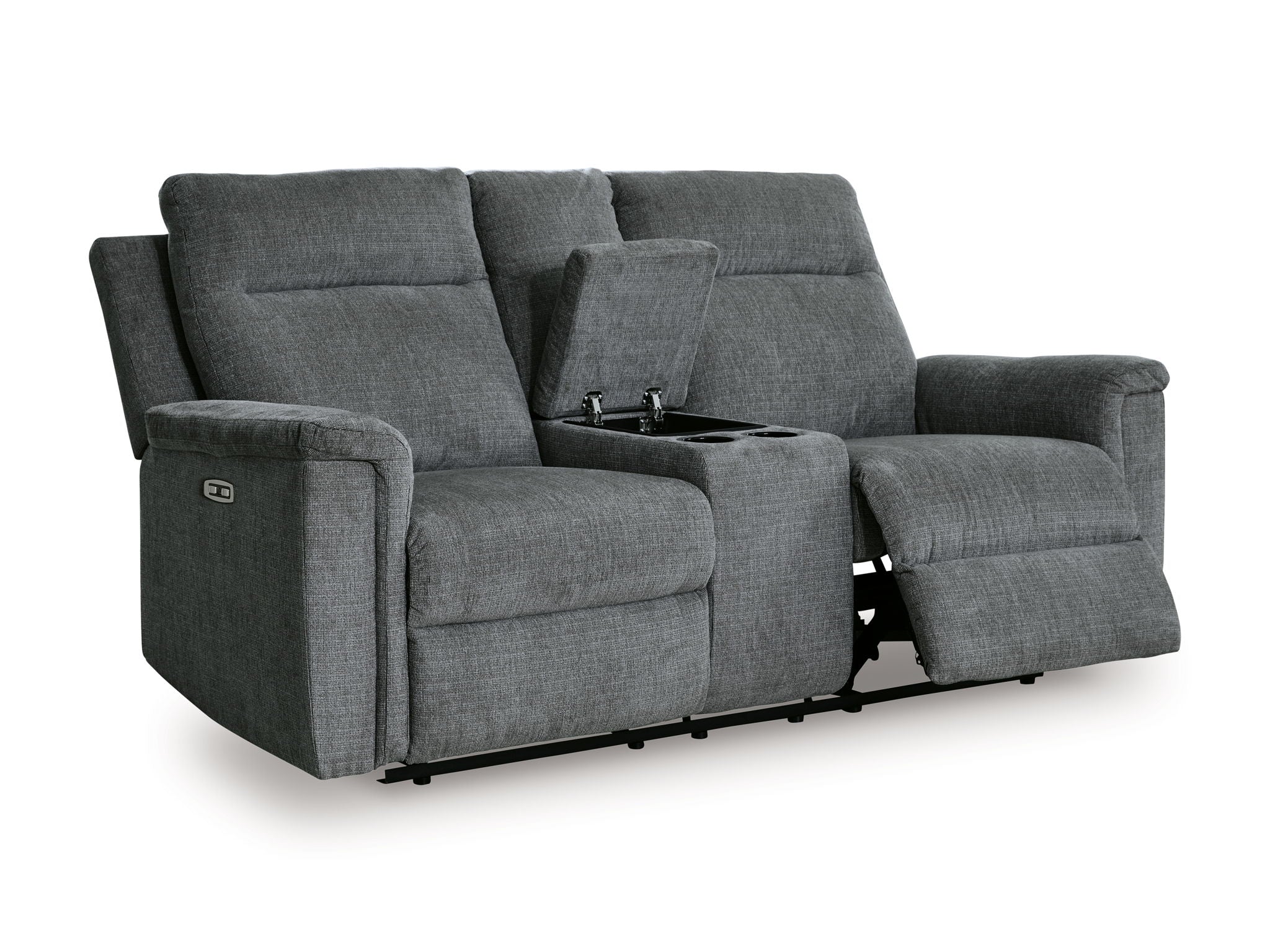 Barnsana - Causeuse inclinable électrique double avec console - Tissu - Gravel