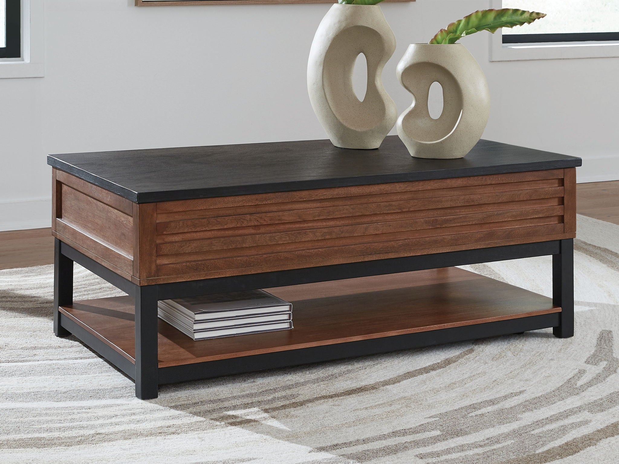 Kallari - Table basse relevable - Marron chaud / Noir