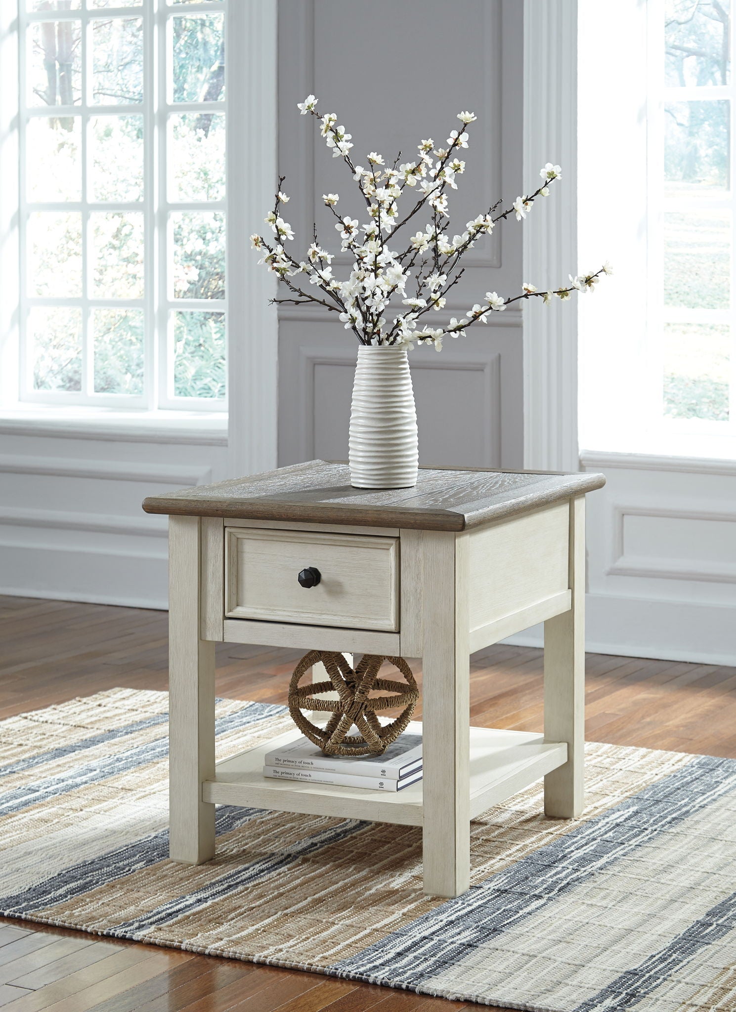 Bolanburg - Table d'appoint rectangulaire - Blanc / Marron / Beige