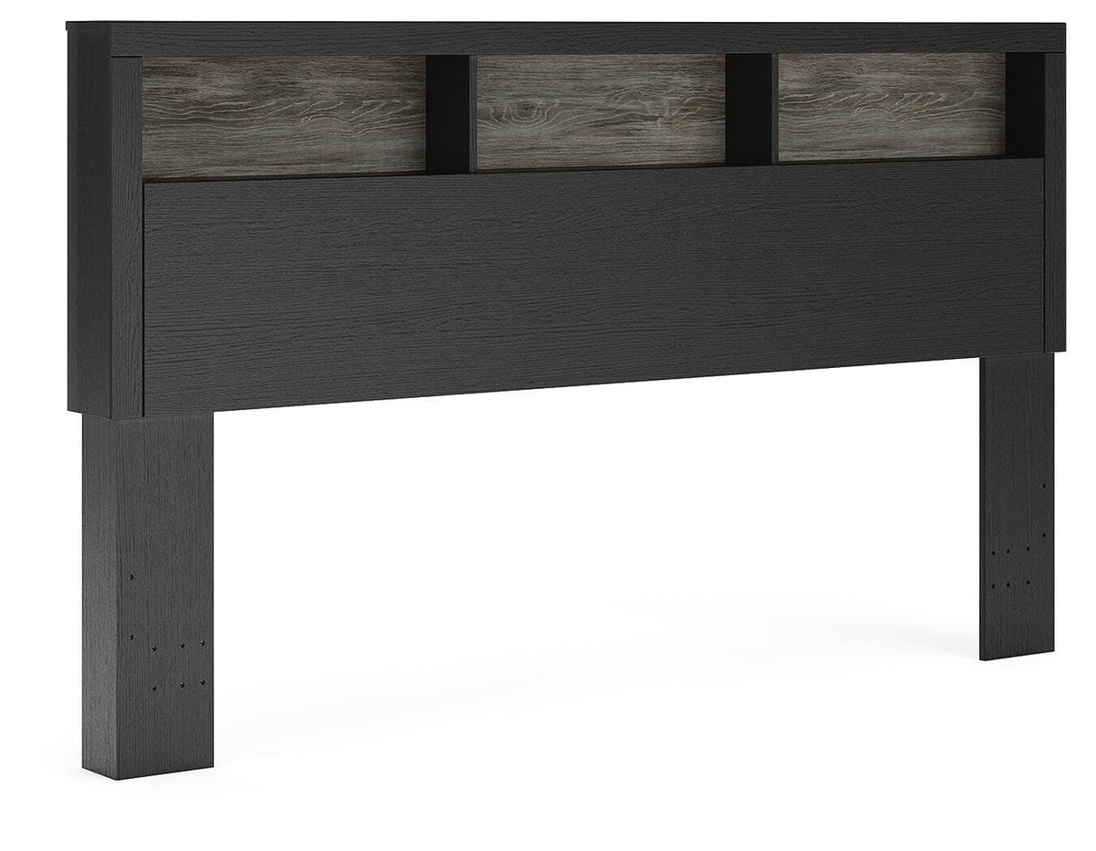 Broachmyn - Lighted King Bookcase Headboard - Black / Gray - Wood