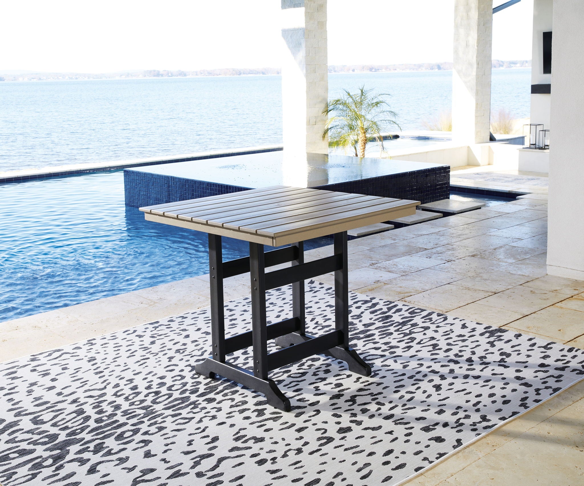 Fairen Trail - Table carrée avec option parasol - Noir / Bois flotté