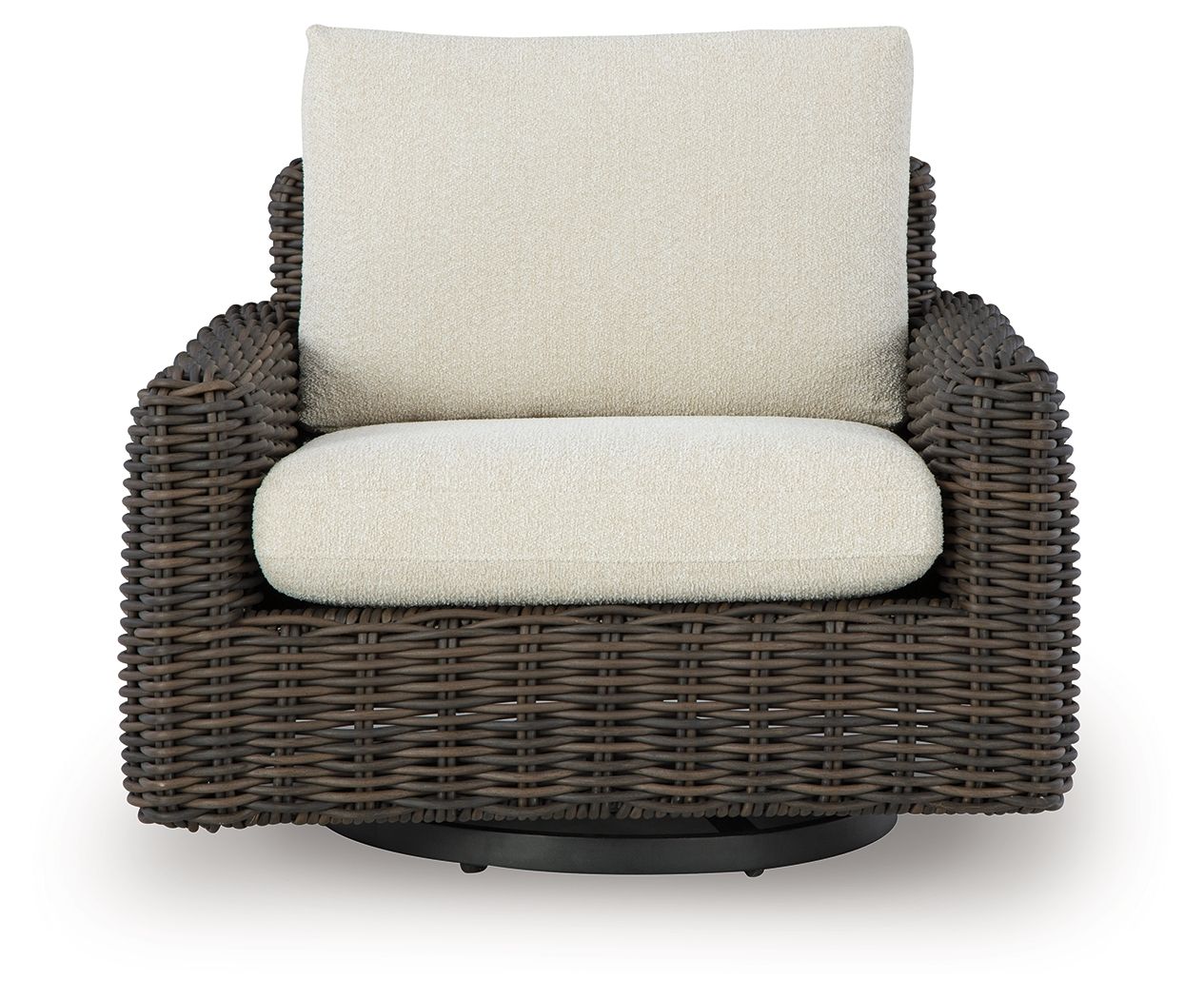 Kimora - Fauteuil planeur pivotant avec coussin - Beige / Brun foncé