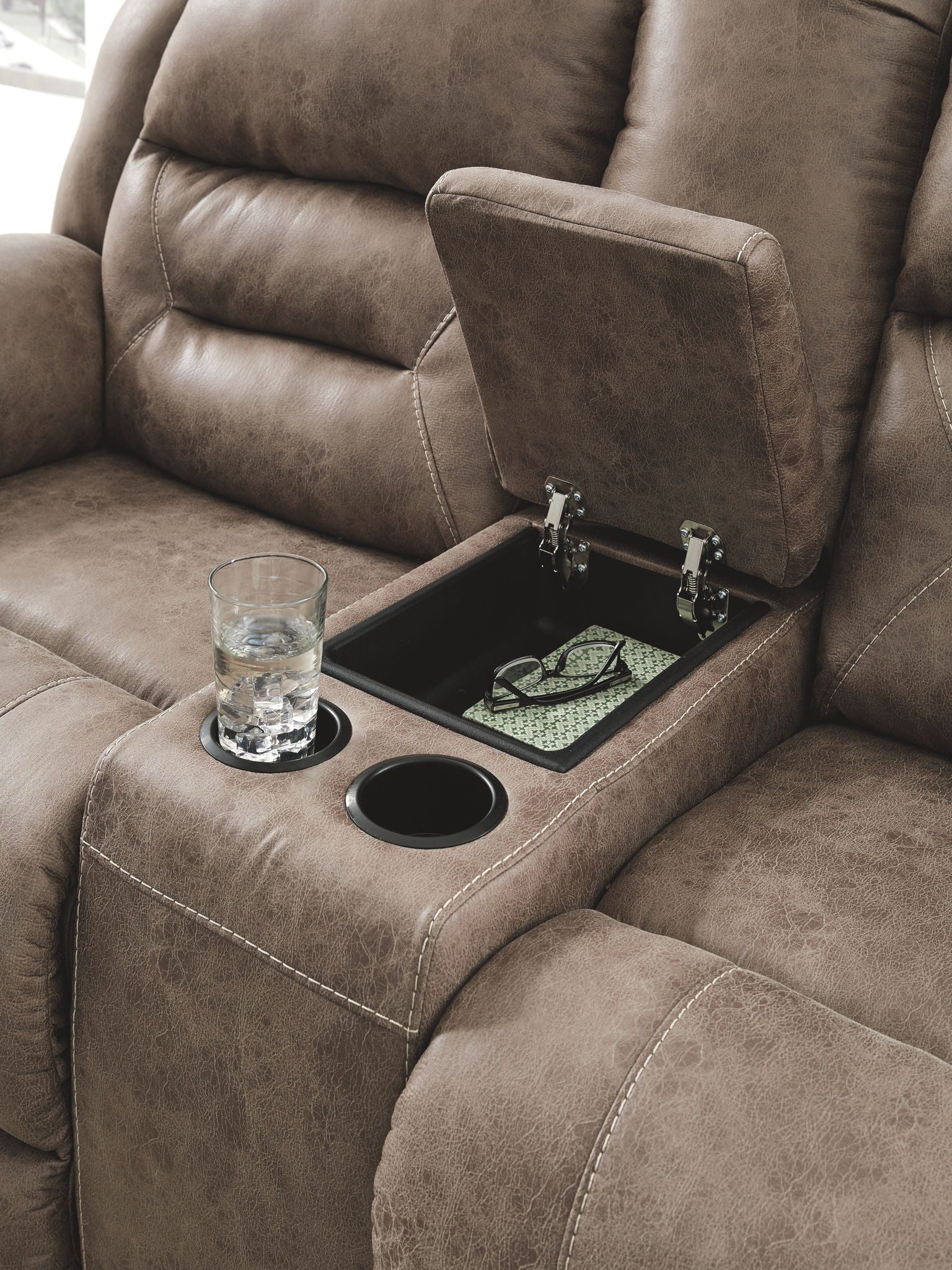 Stoneland - Causeuse Inclinable Double Avec Console - Similicuir - Fossil