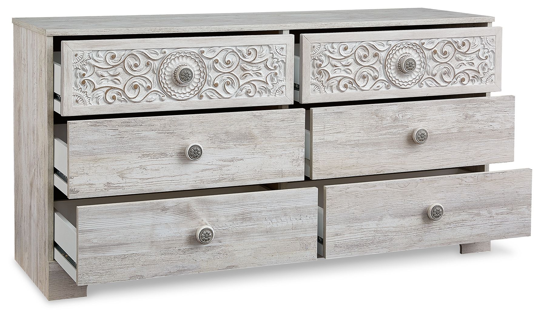 Commode à six tiroirs Paxberry - Effet bois vieilli - Blanc délavé