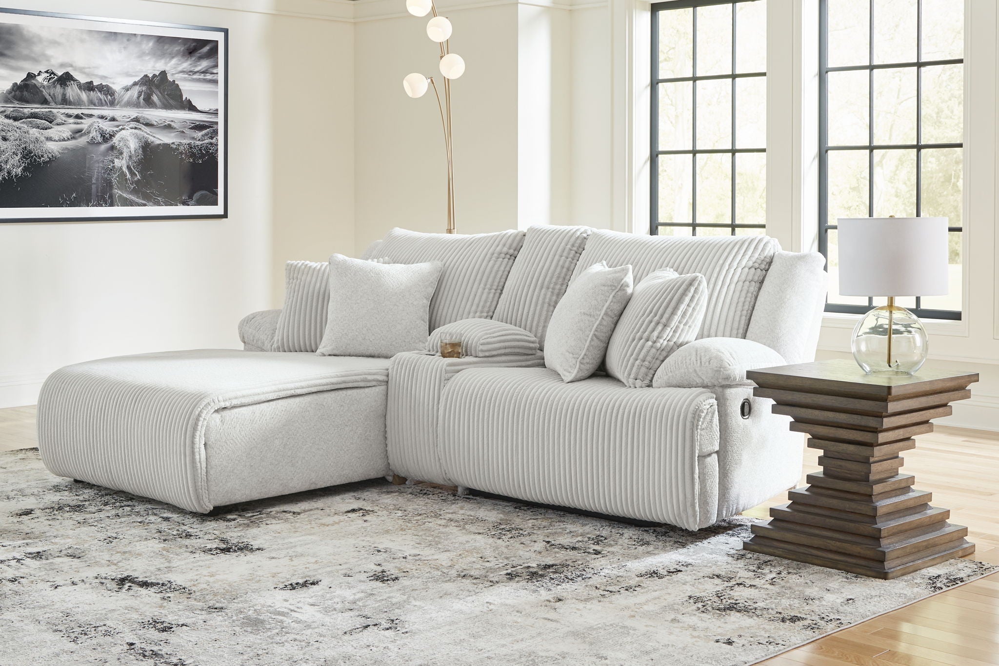 Haut de gamme - Canapé d'angle inclinable 3 places avec chaise longue à dossier relevable - Tissu - Alliage