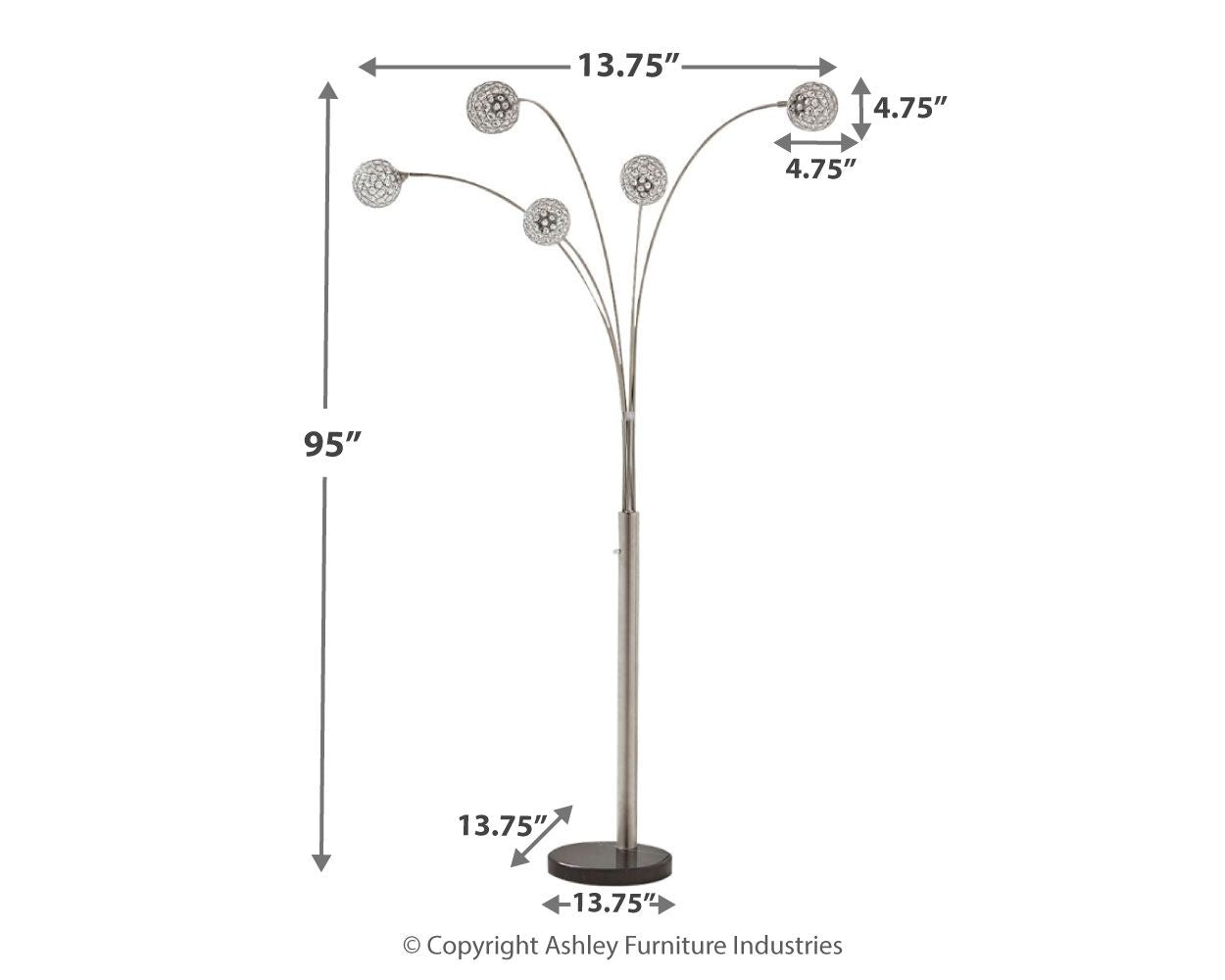 Hiver - Lampadaire à arc en métal - Finition argentée