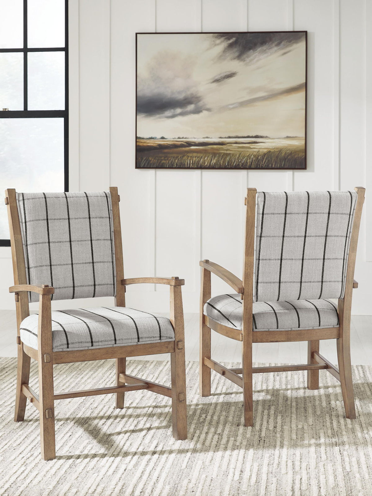 Ridgester - Chaise de salle à manger rembourrée avec accoudoirs (lot de 2) - Marron clair