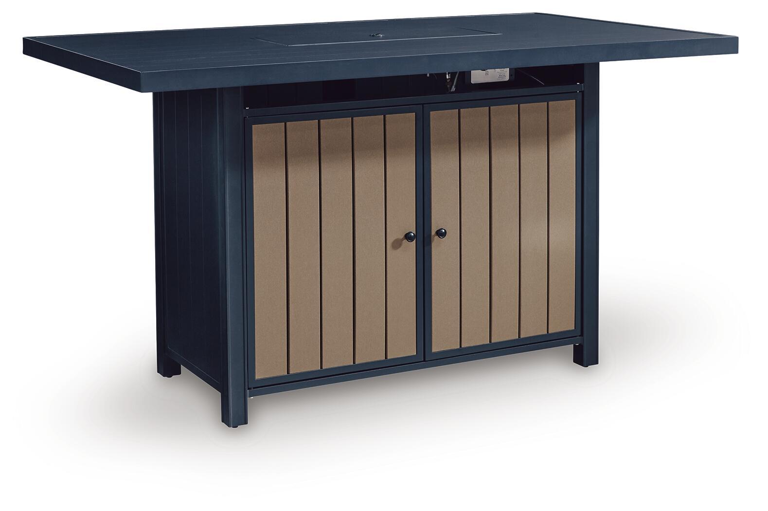 East Beach - Table de bar rectangulaire avec foyer - Bleu