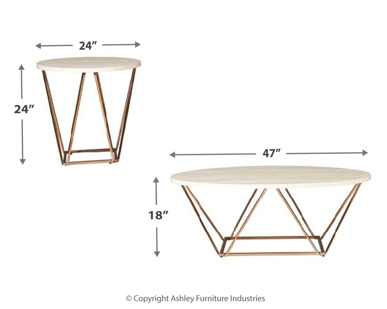 Tarica - Tables d'appoint (Lot de 3) - Blanc / Métallisé
