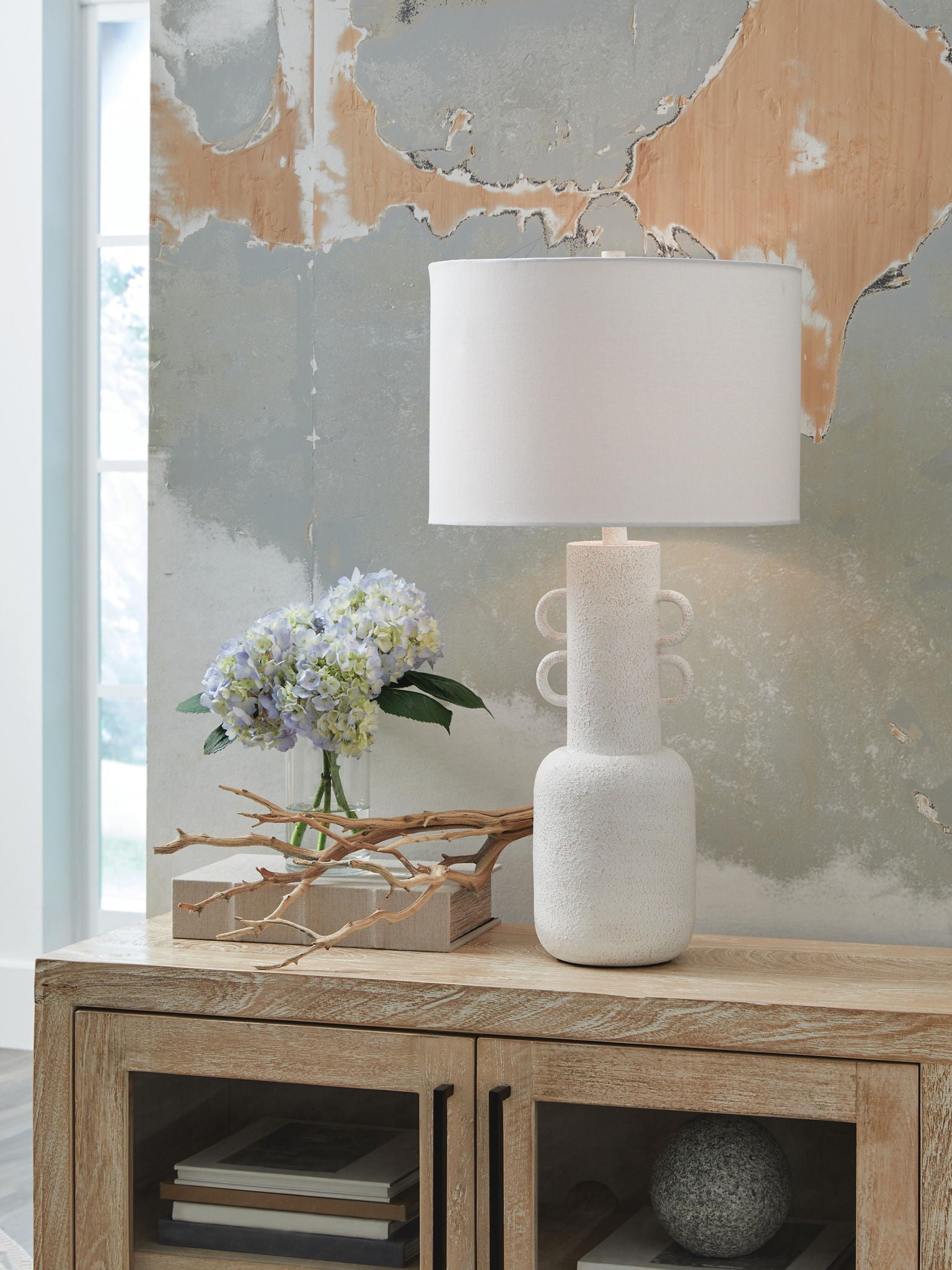 Perringhill - Lampe de table en métal - Blanc vieilli