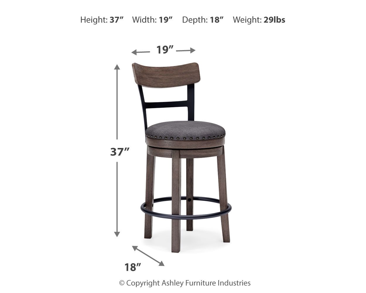 Caitbrook - Tabouret de bar pivotant UPH - Gris