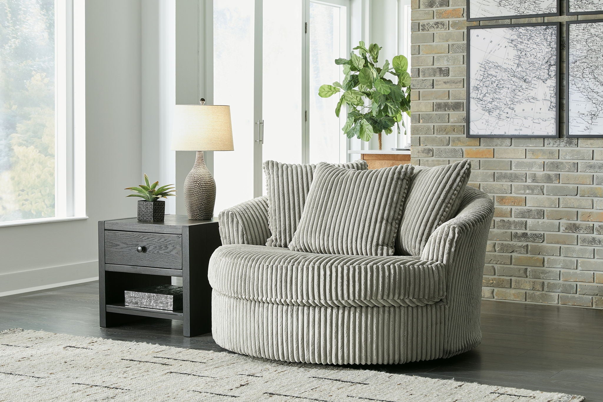 Lindyn - Fauteuil pivotant surdimensionné - Tissu - Fog