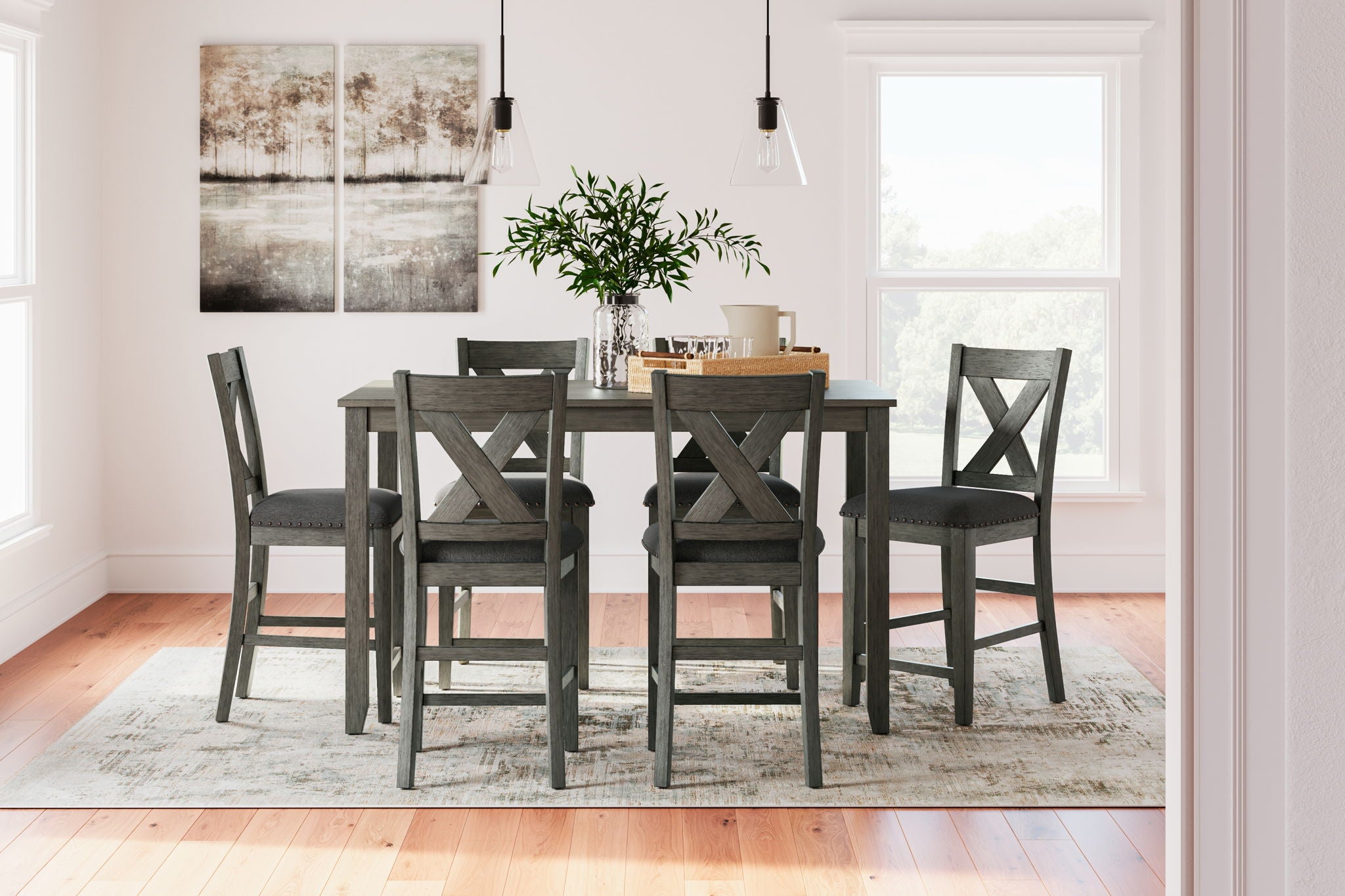 Caitbrook - Rect Drm Counter Table Set (Set of 7) - Gray