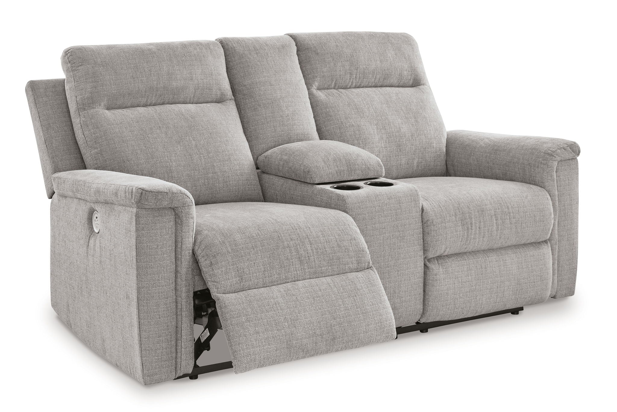Barnsana - Causeuse inclinable électrique double avec console - Tissu - Cendré