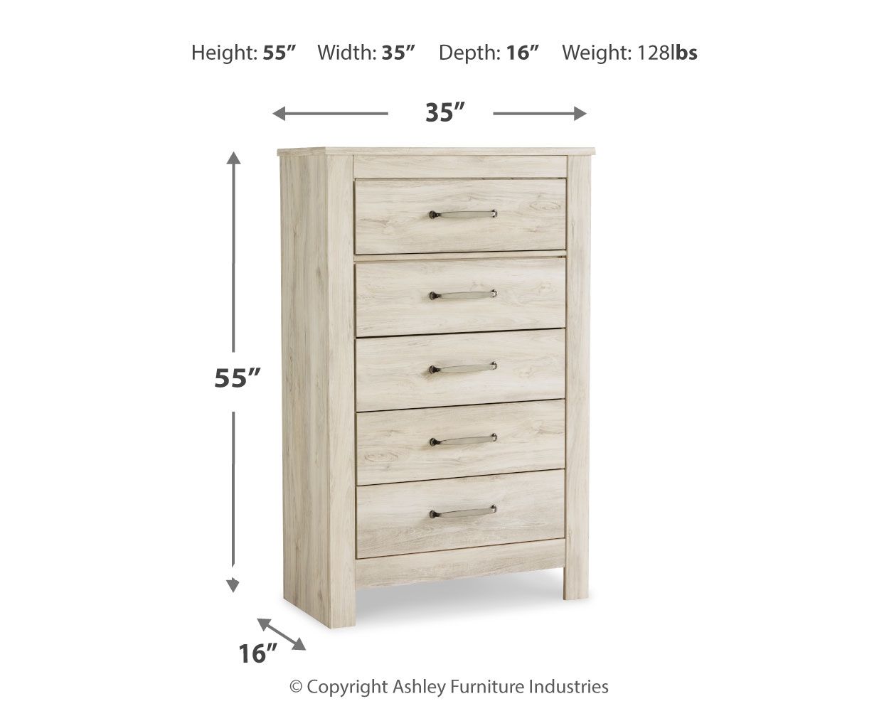 Bellaby - Commode à cinq tiroirs - Blanchi