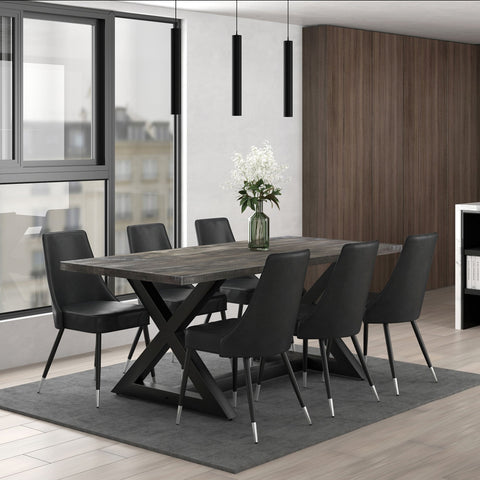 Zax/Silvano 7Pc Dining Set Black Table/Grey Chair