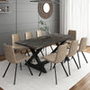 Zax/Buren 9Pc Dining Set Black Table/Vintage Brown Chair