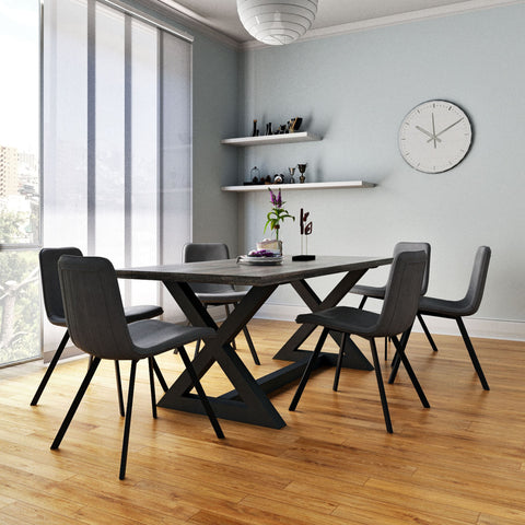 Zax/Buren 7Pc Dining Set Black Table/Vintage Grey Chair