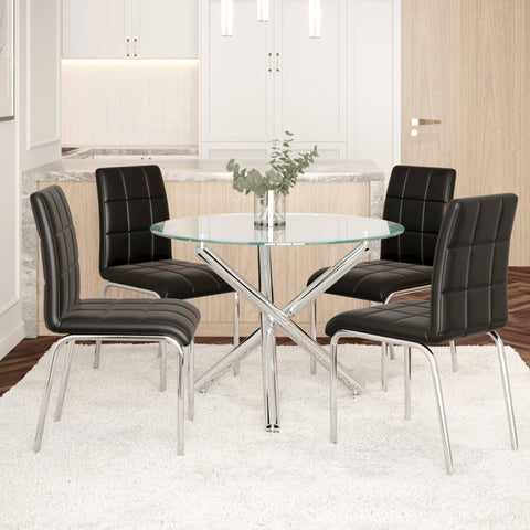 Solara Ii 5Pc Dining Set Chrome Table/Black Chair