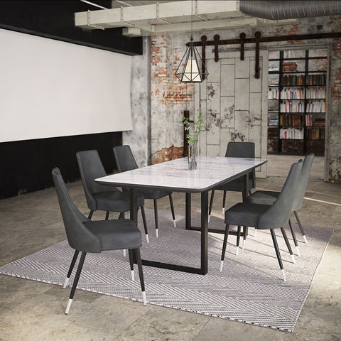 Gavin/Silvano 7Pc Dining Set Black Table/Vintage Grey Chair