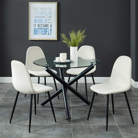 Suzette/Olly 5Pc Dining Set Black Table/Beige Chair