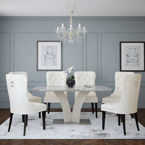 Napoli/Rizzo 7Pc Dining Set Grey Table/Ivory Chair