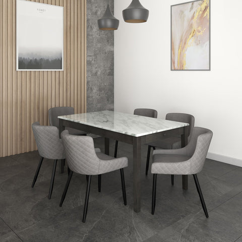 Pascal/Bianca 7Pc Dining Set Grey Table/Black & Grey Chair