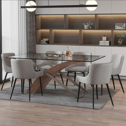 Veneta/Bianca 7Pc Dining Set Walnut Table/Black & Grey Chair