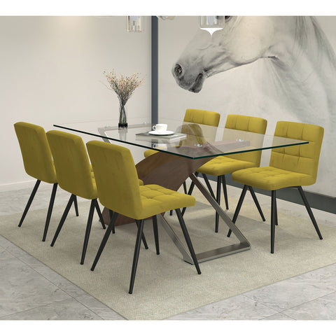 Veneta/Suzette 7Pc Dining Set Walnut Table/Mustard Chair