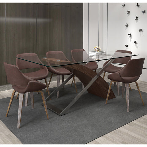 Veneta/Serano 7Pc Dining Set Walnut Table/Brown Chair